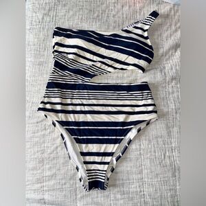 Aerie Navy and White Striped Swimsuit